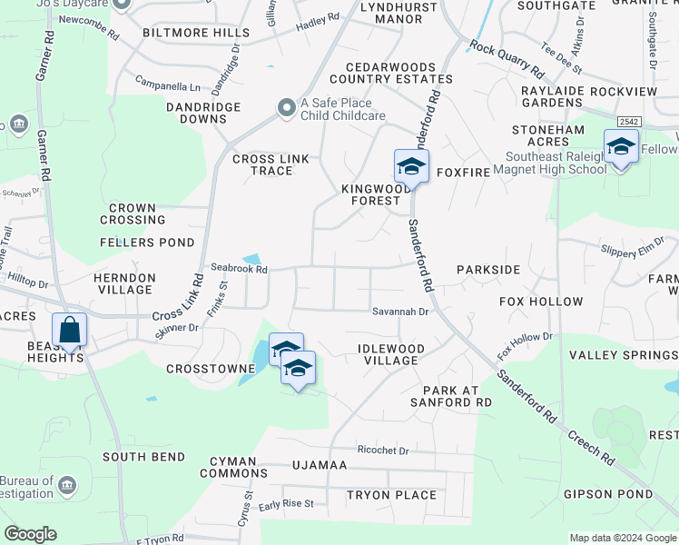 map of restaurants, bars, coffee shops, grocery stores, and more near 2801 Daytona Drive in Raleigh