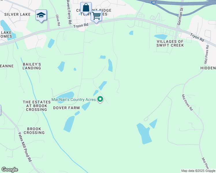 map of restaurants, bars, coffee shops, grocery stores, and more near 2831 Dover Farm Road in Raleigh