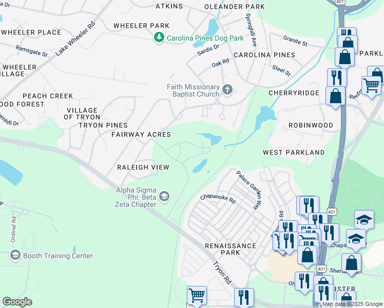 map of restaurants, bars, coffee shops, grocery stores, and more near 1441 9 Iron Way in Raleigh