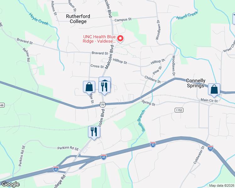 map of restaurants, bars, coffee shops, grocery stores, and more near 113 Green Street in Connelly Springs