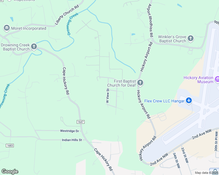 map of restaurants, bars, coffee shops, grocery stores, and more near 2625 West View Street in Hickory