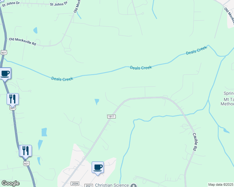 map of restaurants, bars, coffee shops, grocery stores, and more near McNair Circle in Salisbury