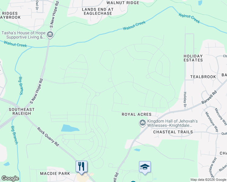 map of restaurants, bars, coffee shops, grocery stores, and more near 2680 Holiday Drive in Raleigh