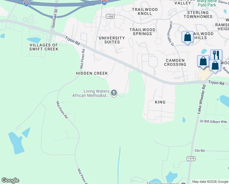 map of restaurants, bars, coffee shops, grocery stores, and more near 3312 Cedar Springs Drive in Raleigh