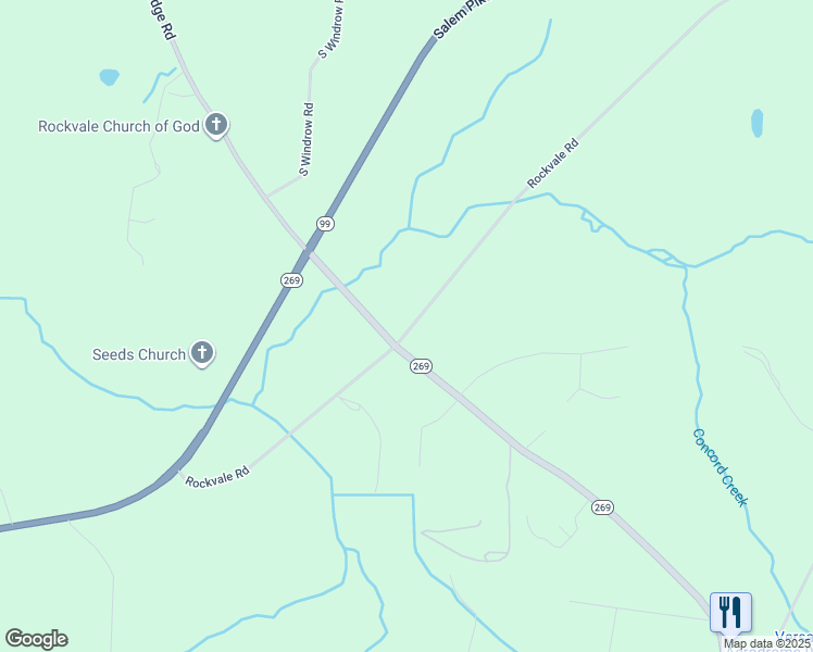map of restaurants, bars, coffee shops, grocery stores, and more near 10722 Rockvale Road in Rockvale