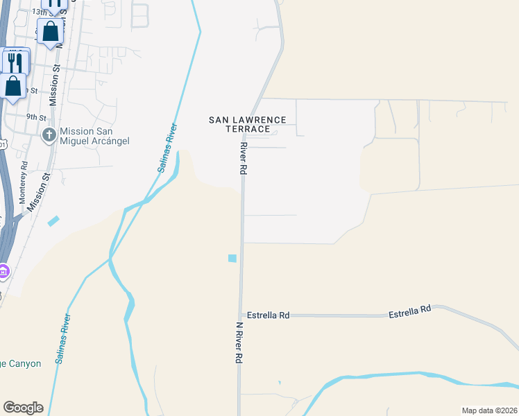 map of restaurants, bars, coffee shops, grocery stores, and more near 8750 Martinez Drive in San Miguel