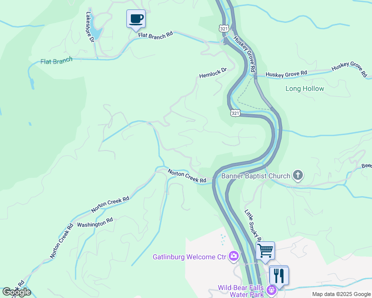 map of restaurants, bars, coffee shops, grocery stores, and more near 1 Annes Road in Gatlinburg