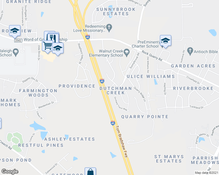 map of restaurants, bars, coffee shops, grocery stores, and more near 2717 Summer Stream Drive in Raleigh