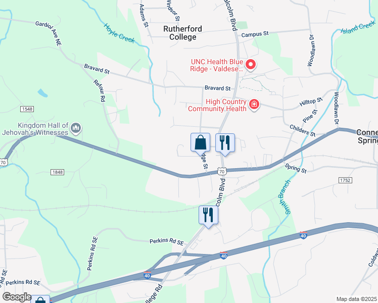 map of restaurants, bars, coffee shops, grocery stores, and more near 100 Lowman St in Valdese