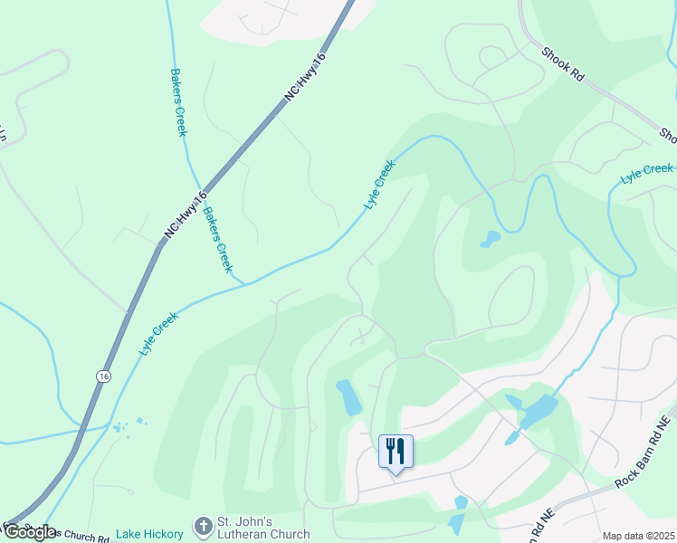 map of restaurants, bars, coffee shops, grocery stores, and more near 2336 Doe Court in Conover