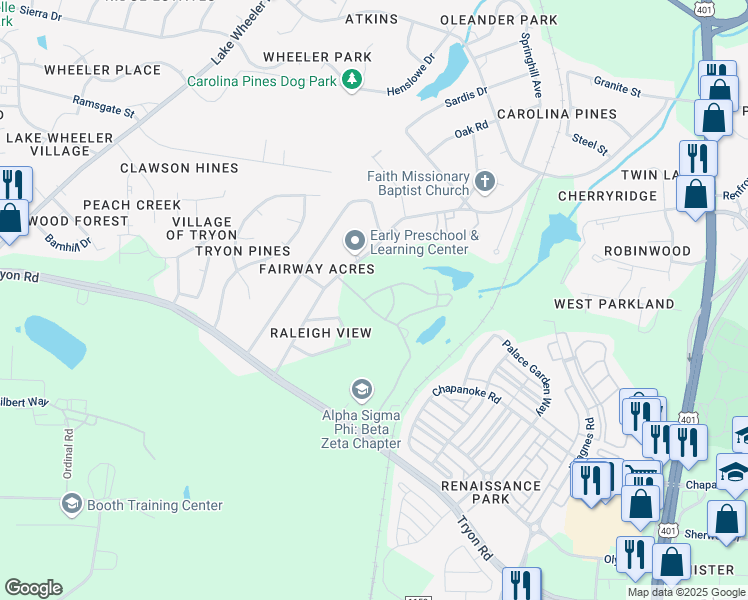 map of restaurants, bars, coffee shops, grocery stores, and more near 1511 9 Iron Way in Raleigh