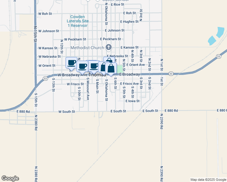 map of restaurants, bars, coffee shops, grocery stores, and more near 222 South 6th Street in Thomas