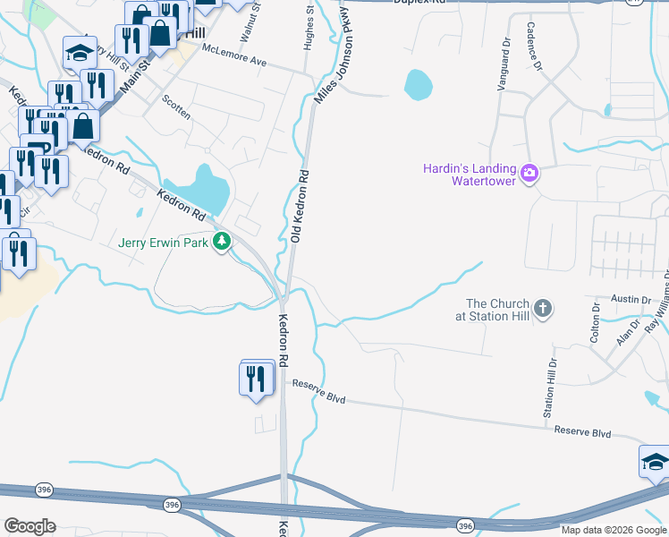 map of restaurants, bars, coffee shops, grocery stores, and more near 1009 Old Kedron Road in Spring Hill