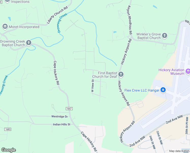 map of restaurants, bars, coffee shops, grocery stores, and more near 2625 W View St in Hickory