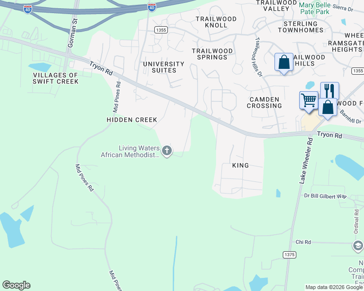 map of restaurants, bars, coffee shops, grocery stores, and more near 2804 Alpha Drive in Raleigh