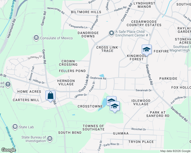 map of restaurants, bars, coffee shops, grocery stores, and more near 917 Seabrook Road in Raleigh