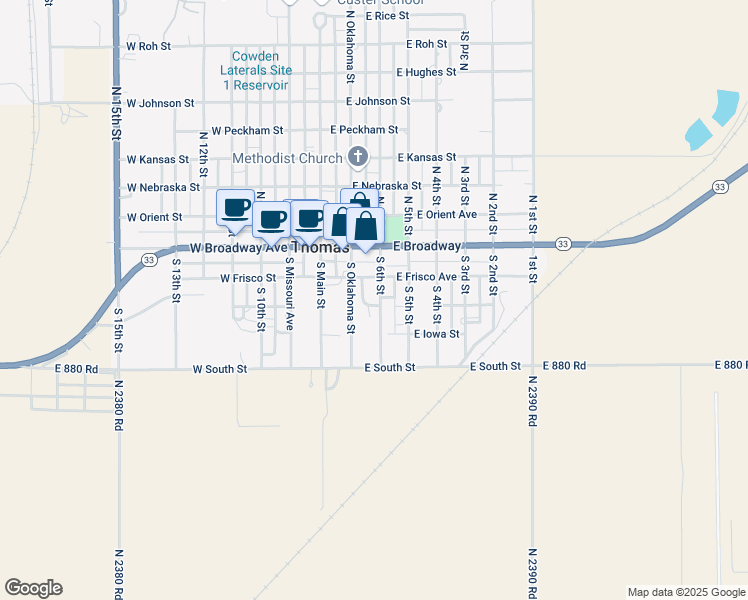 map of restaurants, bars, coffee shops, grocery stores, and more near 222 South 6th Street in Thomas