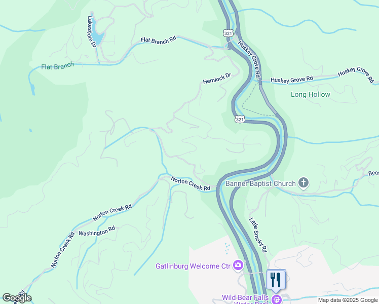 map of restaurants, bars, coffee shops, grocery stores, and more near 1 Annes Road in Gatlinburg