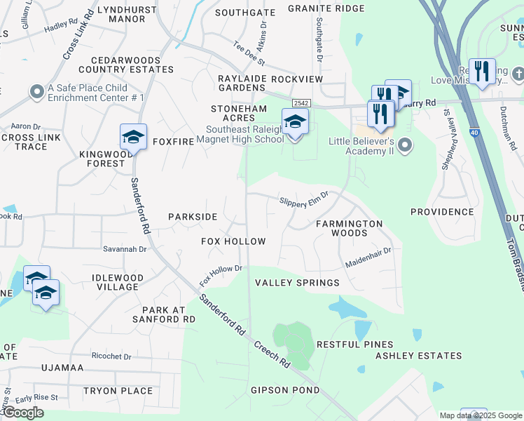 map of restaurants, bars, coffee shops, grocery stores, and more near 2812 Red Alder Court in Raleigh