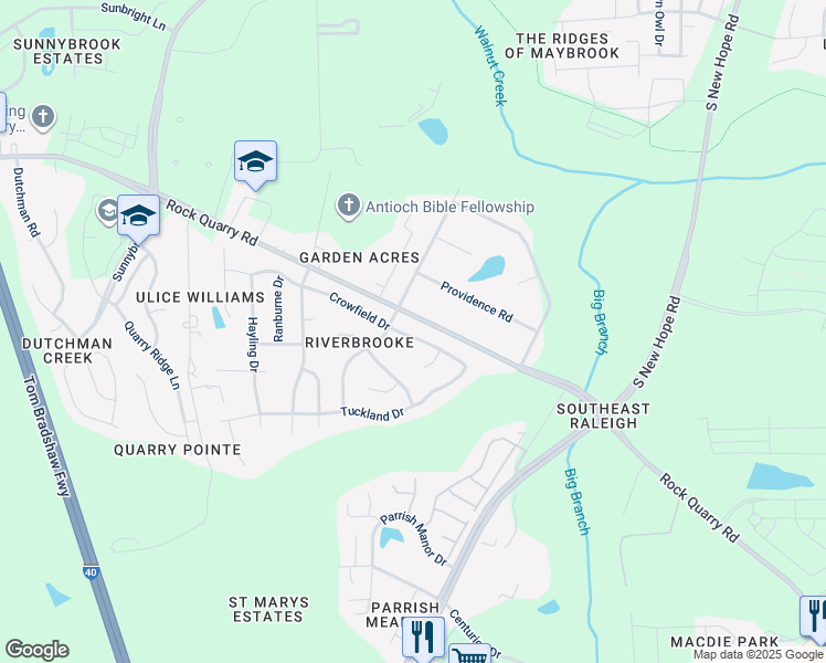 map of restaurants, bars, coffee shops, grocery stores, and more near 4315 Crowfield Drive in Raleigh