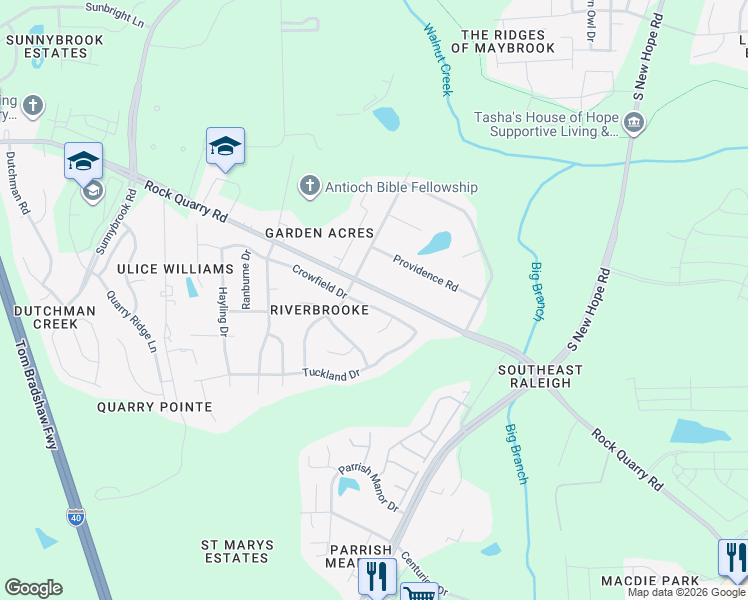 map of restaurants, bars, coffee shops, grocery stores, and more near 4315 Crowfield Drive in Raleigh