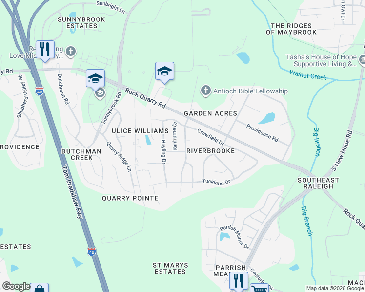 map of restaurants, bars, coffee shops, grocery stores, and more near 4033 Viewmont Drive in Raleigh