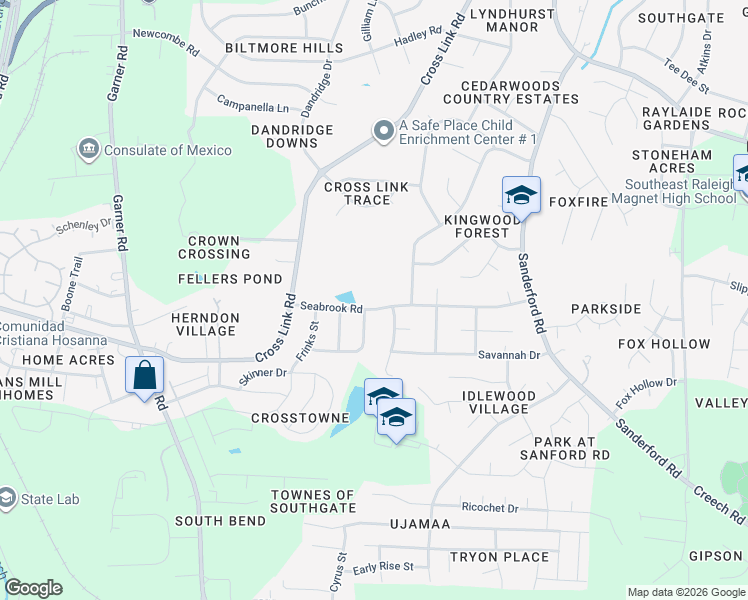 map of restaurants, bars, coffee shops, grocery stores, and more near 1009 Seabrook Road in Raleigh