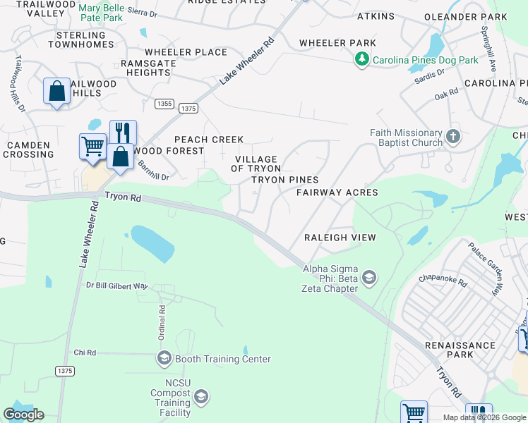map of restaurants, bars, coffee shops, grocery stores, and more near 2529 Valley Haven Drive in Raleigh