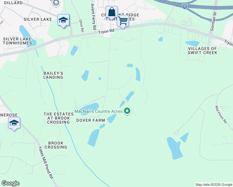map of restaurants, bars, coffee shops, grocery stores, and more near 2805 Dover Farm Road in Raleigh