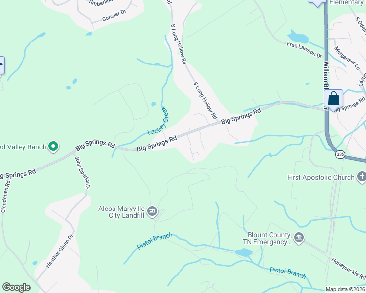 map of restaurants, bars, coffee shops, grocery stores, and more near 2743 Big Springs Road in Friendsville