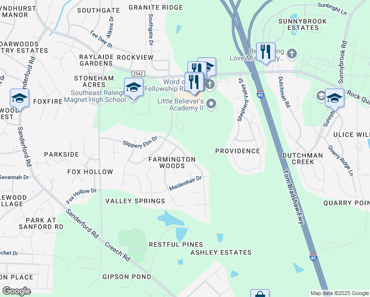 map of restaurants, bars, coffee shops, grocery stores, and more near 3137 Slippery Elm Drive in Raleigh