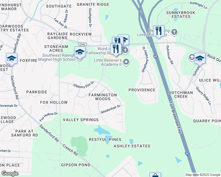 map of restaurants, bars, coffee shops, grocery stores, and more near 3137 Slippery Elm Drive in Raleigh