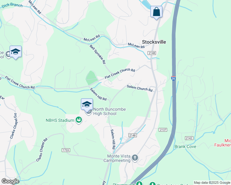 map of restaurants, bars, coffee shops, grocery stores, and more near 99999 Salem Church Road in Weaverville