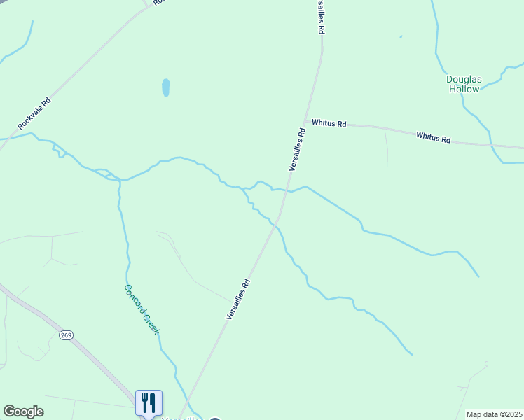 map of restaurants, bars, coffee shops, grocery stores, and more near 9522 Versailles Road in Christiana