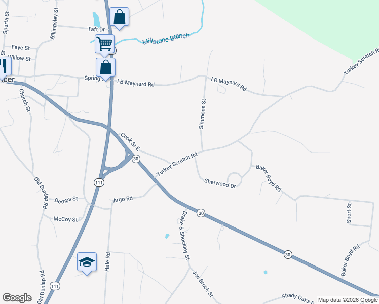 map of restaurants, bars, coffee shops, grocery stores, and more near 211 Turkey Scratch Road in Spencer