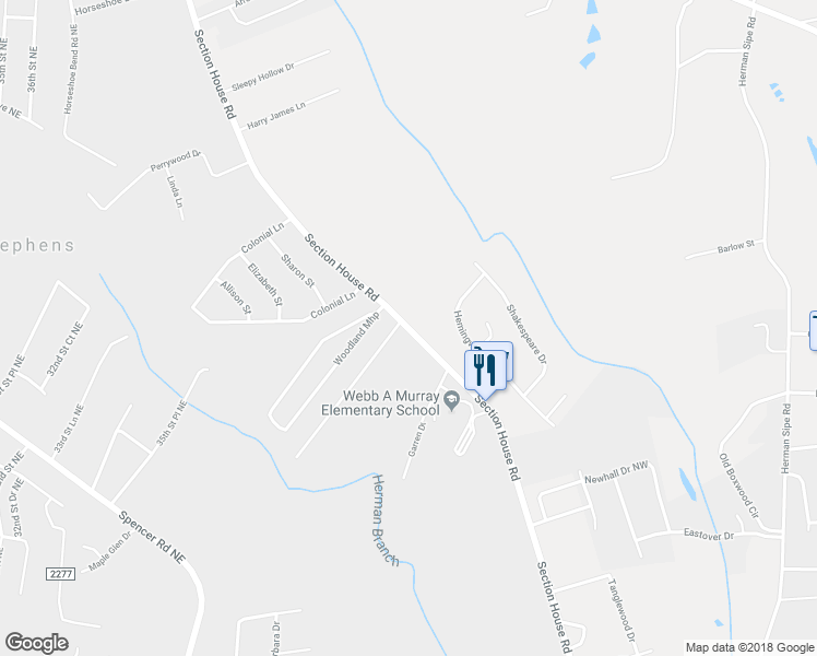 map of restaurants, bars, coffee shops, grocery stores, and more near 3960 Section House Road in Hickory