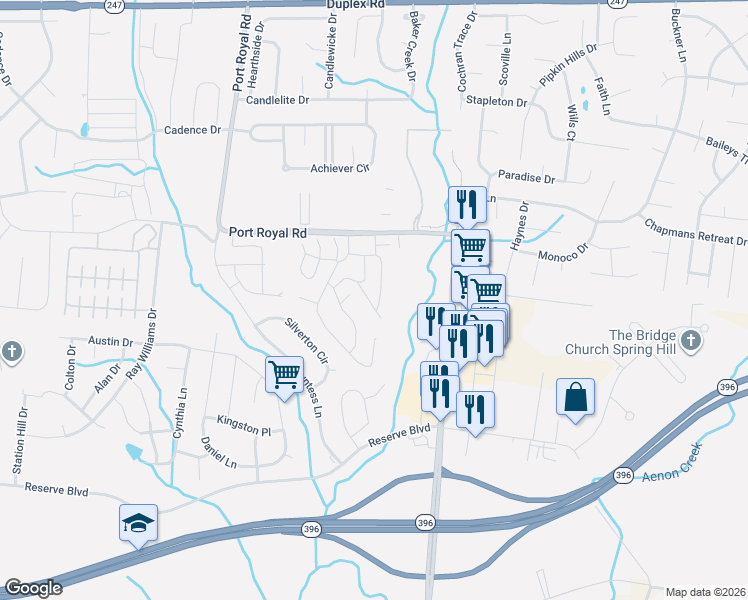 map of restaurants, bars, coffee shops, grocery stores, and more near 1079 Wells Way in Spring Hill