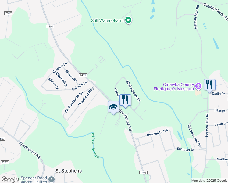 map of restaurants, bars, coffee shops, grocery stores, and more near 4169 Hemingway Drive in Hickory