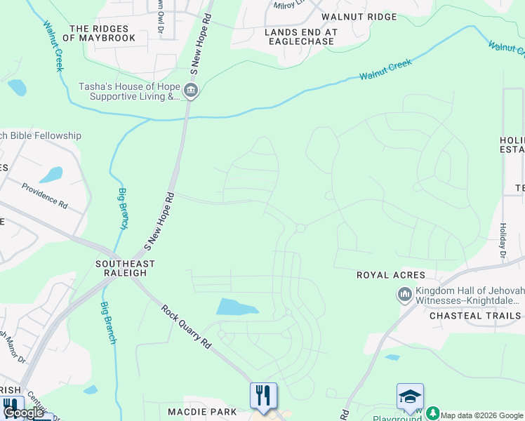 map of restaurants, bars, coffee shops, grocery stores, and more near 5205 Rock Quarry Road in Raleigh