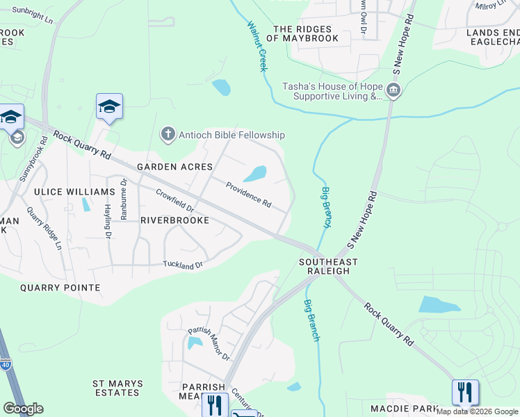 map of restaurants, bars, coffee shops, grocery stores, and more near 4501 Rock Quarry Road in Raleigh