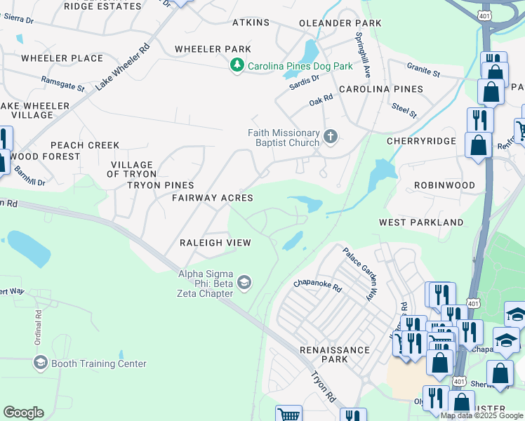map of restaurants, bars, coffee shops, grocery stores, and more near 1510 9 Iron Way in Raleigh