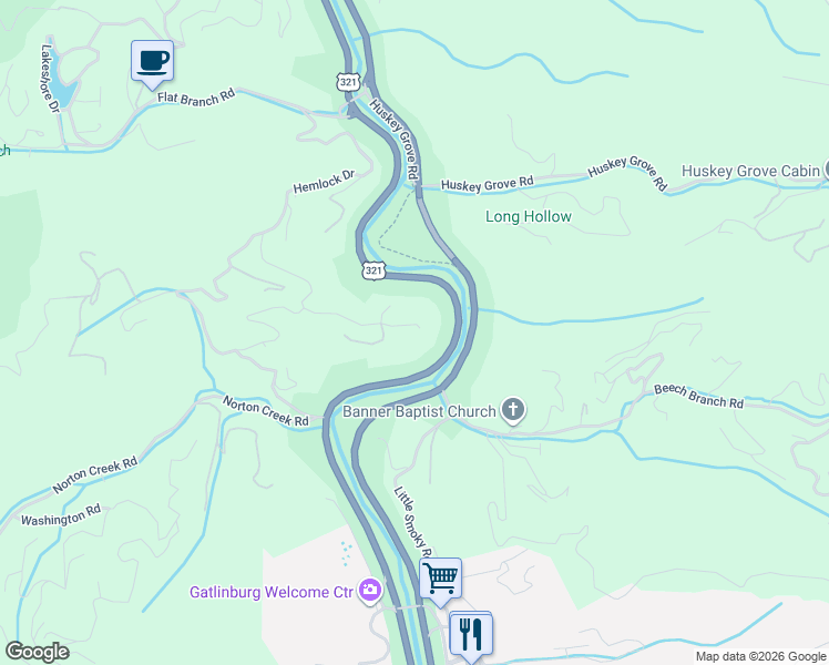 map of restaurants, bars, coffee shops, grocery stores, and more near 1256 Annes Road in Gatlinburg