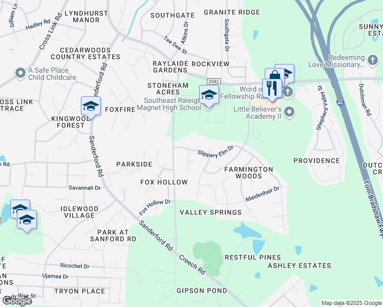 map of restaurants, bars, coffee shops, grocery stores, and more near 2812 Red Alder Court in Raleigh