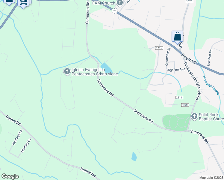 map of restaurants, bars, coffee shops, grocery stores, and more near 241 Summers Road in Morganton