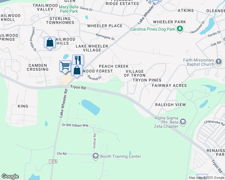 map of restaurants, bars, coffee shops, grocery stores, and more near 2710 Bristlecone Trail in Raleigh