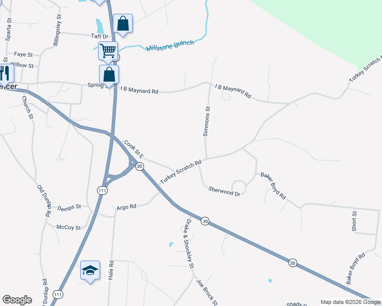 map of restaurants, bars, coffee shops, grocery stores, and more near 211 Turkey Scratch Road in Spencer