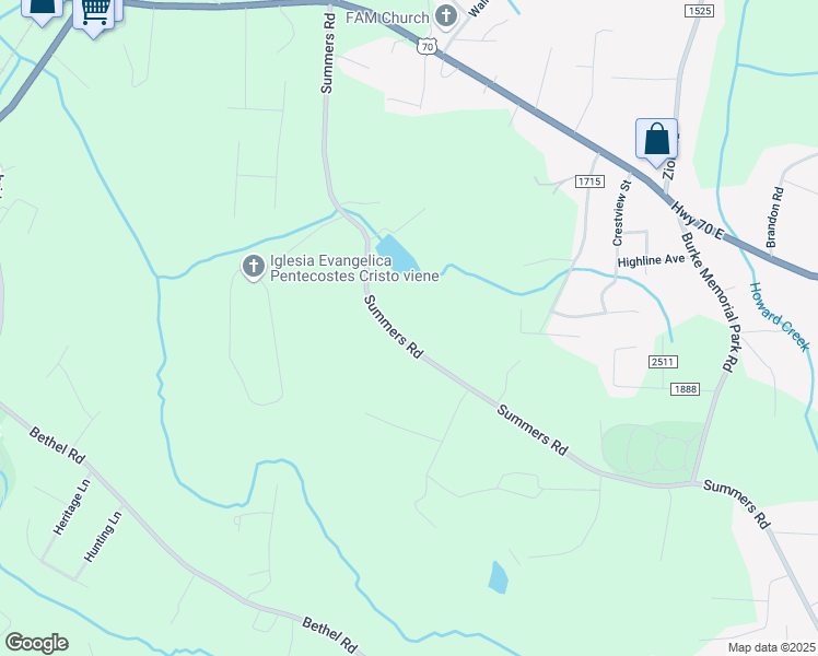 map of restaurants, bars, coffee shops, grocery stores, and more near 241 Summers Road in Morganton