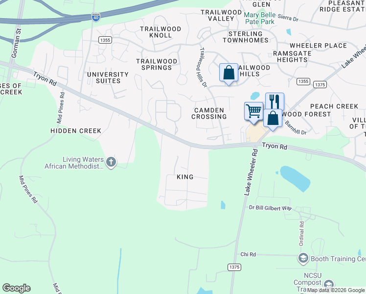 map of restaurants, bars, coffee shops, grocery stores, and more near 3118 Tryon Road in Raleigh