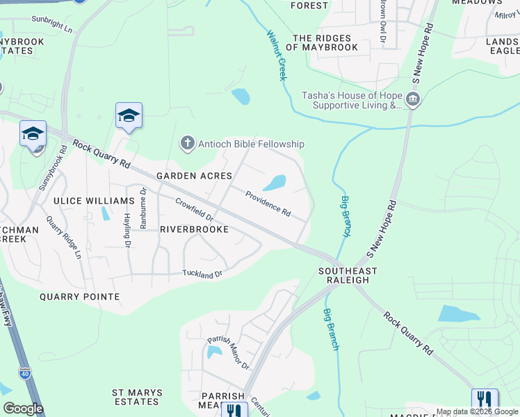map of restaurants, bars, coffee shops, grocery stores, and more near 2817 Providence Road in Raleigh
