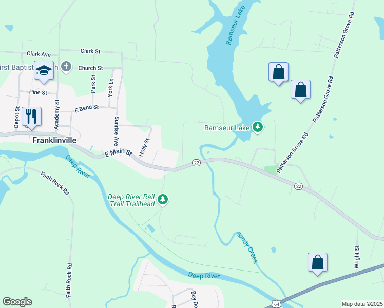 map of restaurants, bars, coffee shops, grocery stores, and more near 225 Wallace Street in Franklinville